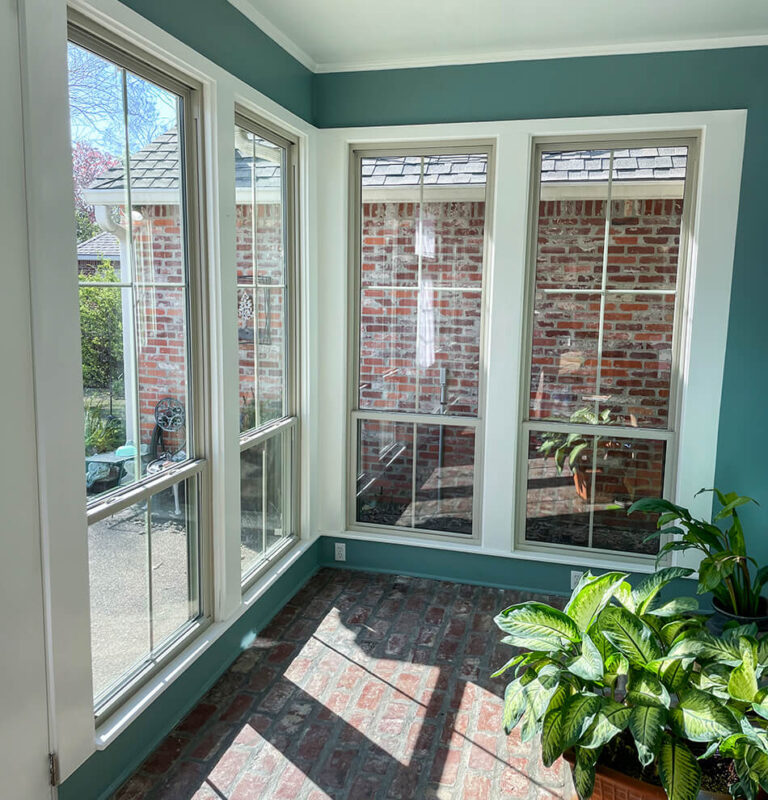 Patio with double-hung windows