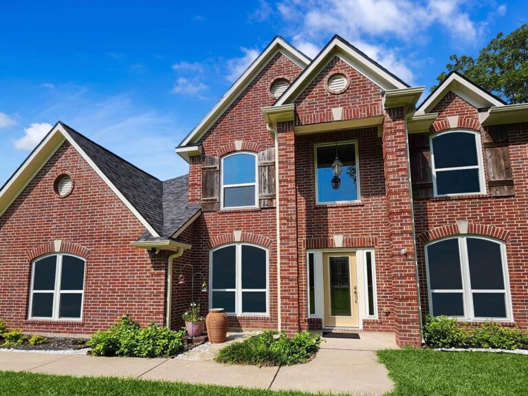 Two-story brick home exterior